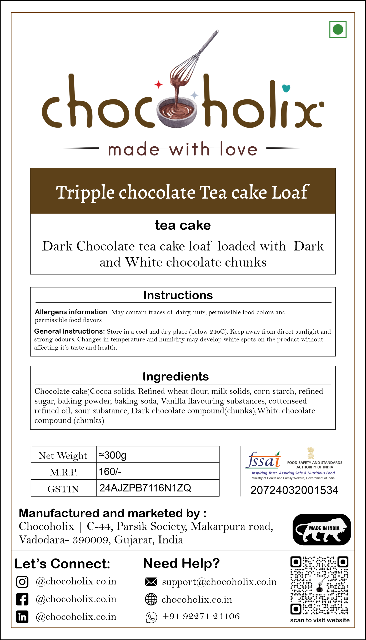 Tripple chocolate Tea cake Loaf